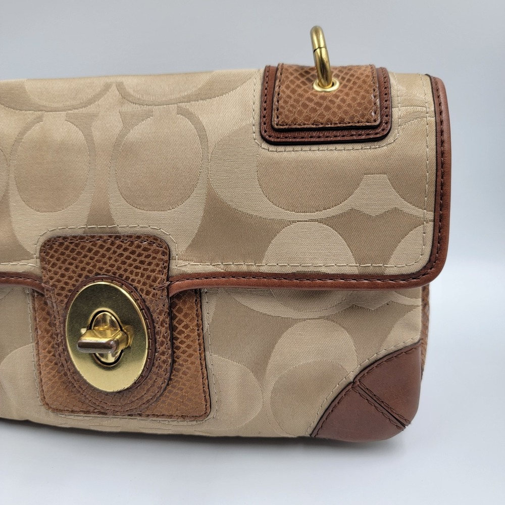 Vintage Coach J0969-14504 Peyton Beige Signature Sateen Brown snake Skin Y2k - Picture 3 of 14